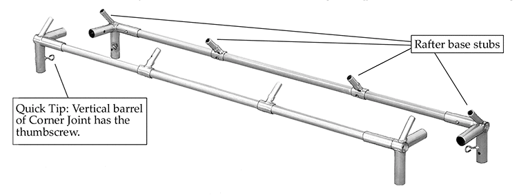 Illustration of roof poles with rafter hardware attached