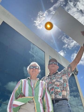 Nancy & I during eclipse, replacing blown-out sun